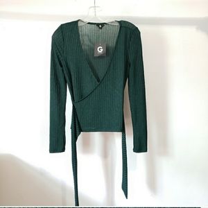 NEW Guess Wrap V Top | Small | Dark Jade Green